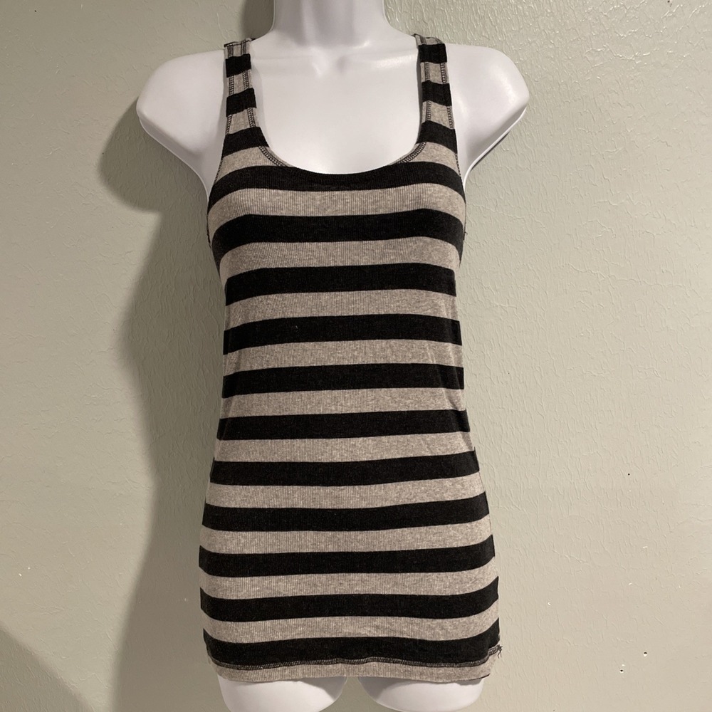 VTG‎ Y2K Womens Long Fitted Stretch Ribbed Tank Top Size L Grey Charcoal